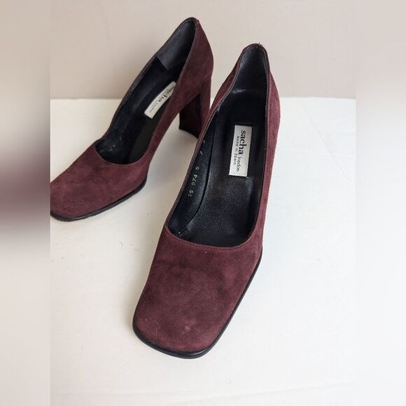 Sacha London Suede Pumps – Burgundy Block Heel – Size 7 - Picture 3 of 9